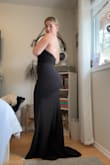I ordered the large and the extra-large to see which would fit better and the large fits perfectly! I have larger hips, but a smaller waist and bust so it is a tad big on my chest area but it still works! The material is gorgeous- very elegant and clean looking, and also very stretchy! The ruching in the front makes you feel super comfortable and it is very flattering. So excited to wear this in my besties wedding! - Cassidy R.