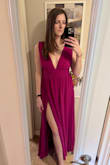 This magenta color looks even better in person. I was on the fence about it, but it's so pretty! It fits snug at the rib cage, but not uncomfortably. The length is nice for my height with flats. I bought two dresses with the intention of returning one, but I think I'll keep both! - Mary H.