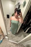 Absolutely beautiful dress. Almost exactly as pictured. If you're a little curvy, it's not gonna be as flowy as the model photo, but forgiving enough that you can enjoy the wedding food and not feel self-conscious. Also appreciated that the back is not as low as pictured either. - Myranda M.