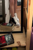 I'm obsessed with these shoes! They are chunky, definitely a statement sneaker. But very comfortable and I got a ton of compliments on them at my work party. I wore them for about 16 hours straight so that's saying something! The white material is more of a pleather which makes them easier to touch up any marks with a magic eraser. - Heather B.