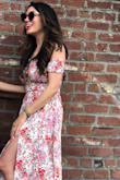 This dress was perfect for the Spring bridal shower I attended. I received so many compliments! It's loose and flowy yet the off the shoulder upper part and the dual side-slits adds a sexy appeal. I paired it with ankle booties but you could totally wear strappy heels or sandals as well. To add an edgy vibe, I threw on a moto jacket on top. I totally want to get the black version as well! You will not be disappointed with this purchase!! - Suzanne B.