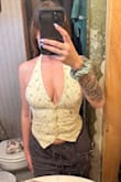 I'll be honest, I don't know my measurements down to the inches. I will say, though, I wear a small shirt, a size 4 in jeans, and 36C. I bought this in small, and I struggled extremely to put this on. The buttons came nowhere close when I had this over my chest, so big chested girlies beware! I had to drop this top down to my stomach and suck in to button this up. Legit fighting for my life because this shirt has no stretch so be careful. The only reason I'm not returning it is because I have goals to slim my waist and stomach. And the top really is extremely gorgeous, soft, and flattering. - Nicole S.