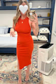 I wore this for a girls night out (bachelorette party) and got many compliments, especially on the color. The fit was nice, a little tight in the skirt (see the slight pulling in the thigh area), but a size up would have been too big. Beware if you're larger chested. I'm a 34D and despite having options (boob tape, sticky bra cups, petals etc) you could see the outline of each item through the fabric (not flattering at all) so I opted out of wearing anything since the top was tight and supportive. My friends told me it looked best with nothing so I trusted their advice. I saw some reviews saying the fabric got funky after washing, so I guess you get what you pay for. I haven't washed it yet, but I don't have high expectations for when it comes out of the washing machine. - Lisa J.