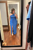 I was a little skeptical at first when I ordered the dress. I've worn halter styles before, but I've never worn the dress off the shoulder and never anything that was floor-length. When I got the dress, I put it on and felt so beautiful in it. The fabric is flattering and a little forgiving, the fact that you can wear the off-the-shoulder piece on the shoulder, to the side or in between gave me options. I love that it had some gripping to hold the dress up and was high enough that it wasn't going to show any strapless bra that I put on underneath. I love the slit. It gave me just a little bit a flare. I was able to have it altered in length because it was a little bit long for me. But my seamstress, loved the fact that it had that elastic piece at the bottom and was able to replicate it when she fixed it for me. I got so many compliments. The color is lovely! I can honestly say that I felt confident and beautiful as I put it on to wear to our best friend's son's wedding. - Laura T.
