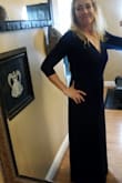I got this dress for a winter wedding.  It's a nice dark navy, not bright royal blue like a couple of the pictures.  I love the material, and that it's adjustable, soft and comfortable.  It's a tad long for how short I am.  Not sure what I will do about that just yet.  I may wear a wedding sash (belt) with it. - Amber M.