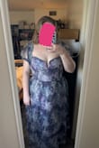 My first difficulty with this dress was the zipper. Neither me or my fiancé could get the zipper past the waist seam/bump when it was on. The only way I got this dress on was zipping it and then squeezing my way into the dress. Once the dress was on, I really struggled with the top of this dress. Think of this dress as being strapless, with zero boning or support in the bodice. The "sleeves" are elastic, so they don't hold anything up/to your body. Wearing a bra was also not an option because of the neckline. The only thing keeping the top in place is the two pieces of fabric on the back of the dress that you have to tie as tight as you can. Because I'm going to a Christian wedding, I felt this dress was not appropriate because it showed much more cleavage than I was anticipating. I feel like if I chose to wear this to another event that I would have to adjust frequently. This dress would have been perfect if the top was different! I'm usually a L/XL, but sized up because of the material. - Lauren P.