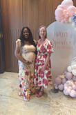 I love this dress so much. I received so many compliments. The dress has just enough give that it fit my 7 months baby bump super comfortably. The floral appliqués on the dress are gorgeous and were perfect for my baby in bloom themed shower. My only wish was that the straps has something that helped them stay on better. - Jenny W.
