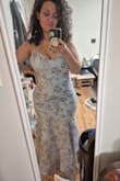 I absolutely love this dress but it was a little tight in the hips as there is 0 stretch to it. I normally wear about a size 14 pant and I was able to zip it but would definitely not be able to sit. I plan on losing some weight and decided to keep the dress even though I won't be able to wear it to the wedding so that I can hopefully wear it later. I really do love the style of the dress! - JASMINE W.