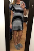 I absolutely love this dress! It fits perfect and is going to be great to wear with sneakers once it gets warm out. I liked it so much I ordered it in white as well. The navy is single lined and the white is double lined. Both fit great, would definitely recommend! - Kelsey S.