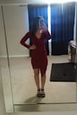 I love the look of this dress. I'm very happy with it. I do wish the arms weren't quite so long, but as another reviewer suggested, I rolled the sleeves and my husband couldn't tell. The fit is fine for everything else! I do wish there wasn't so much pull around my hips and that the fabric laid flatter like it does in the model photo. But I'm okay with it. My husband thinks I look good in it and that's honestly all that matters to me. - Jana P.