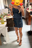The material is soft and a little stretchy which makes it super comfortable and lightweight enough for even the hottest summer days.  I love that the skirt isn't too high waisted for my short waisted torse.  I am 5ft tall 95lbs and I got an XS.  I  love this set for a very easy put together look plus the skirt by itself goes with everything! I also love that it fit my short small body really well without having to alter anything. - Linda R.