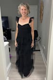 OK, so apparently I am not a small but possibly a medium. I would need to get this hemmed because it does hit the ground for me. Also, it's a little low on the chest. If I had more time to wait until the medium is back in stock, I would re-order and go to a seamstress. This is my favorite dress out of the nine I ordered. - Jody L.