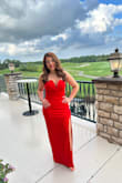 I absolutely love this dress!! It's very stretchy, and the fabric looks great! I got lots of compliments throughout the night. - Sindy A.