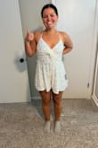 I bought this romper to wear for my bachelorette trip, I cannot wait to wear it. The straps make it easy to adjust the length of everything! - Abigail H.