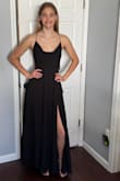 My daughter ordered this dress to wear to her prom. It was a lovely dress, but she just wasn't quite comfortable with the cowl neck. She couldn't get it tight enough or to fit well enough, so that when she moved, you wouldn't be able to see down her dress. She is a 34 C cup, but definitely just didn't fill out the top well enough to make it work. We returned the dress. - Danielle B.