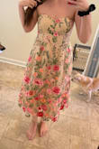 This is a gorgeous dress. I received multiple compliments throughout the day. It is not the most amazing material, and the stitching of the flowers did unravel in spots, but definitely gets the job done. I felt secure on top. The only issue I had with it was pulling the zipper up in the area where the fabric changes. If you're considering it I would buy! - Adrian M.
