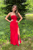 My daughter wore this dress to Prom. She loved the fit and style. It was a beautiful red shade, with a nice cut. She wore a size XS and it fit perfectly. - AMY D.