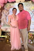 I absolutely loved this dress! Wore for my baby shower and it fit perfectly with my bump! The sleeves were a bit long but I just pinned them in the back and it worked perfectly! I paired it with 3 inch platforms since it did drag a bit but if you're closer to 5'7 it would be the perfect length! - Maddi M.