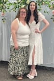I ordered this dress for my bridal shower, it is exactly as pictured. Very comfortable and cute. I didn't have any problems and I received multiple compliments! Def look at the size chart, I could have sized down but this still worked. I think Lulus in general runs a tad big. Pictures below of me standing and sitting. I don't have one of the side/back and it's stunning that way! - Brooklynn W.