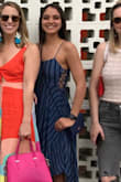 I absolutely loved this dress. My favorite part about this dress is the slits on the sides. The length of the dress is perfect. I found this dress to fit true to size. I normally wear a size small in dresses, and fit perfectly in this dress. The straps do adjust, and you can also tighten or loosen the straps on the side. Love the color as well. I would highly recommend purchasing this dress (It is on sale too!!). - Sasha W.