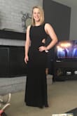 just came in the mail! fits perfectly on me. fabric is thick, good quality, and has a little stretch. Perfect height to wear heels with (wearing 4-5 inch heels in the photo). will definitely be keeping this to wear at prom - Anna S.