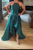 The top was a snug fit but strangely gapped under the arm a bit. But ultimately, the reason I returned was that the waist nearly sat on my hips. After taking a few pics, I thought it made my torso look long and legs look even shorter. Shame since I really liked the color and the design of the high-low hem. It's just so darn hard to find good petite choices. - Heather B.