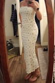 This hugged my curves so beautifully! I received so many compliments on this! I did wear a control slip, just to keep some of my "dimples " hidden, and it was a little see through. That just made it perfection - Annette R.
