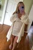 So cute! PLEASE NOTE - THE SLIP DOES NOT COME WITH! My mistake! The robe is def better than the slip tho. It's an appropriate length for getting ready with the giris, comfortable and feels like good quality! - Meghan G.
