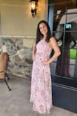 Loved this dress! I loved that it is double lined and I could comfortably go without a bra. Perfect for a spring to summer outdoor wedding or indoor. I had higher heels on and it barely grazed the floor. If I had ordered it earlier, I would have had it altered 2 inches from the bottom to wear more comfortable heels. I DEFINITELY recommend this dress! This dress made this 44 yr old feel young! - Victoria W.