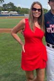 Wore this romper for a sports Senior Night. Fabric is linen like, color was a true red. Very breathable. Got lots of compliments - Bailey B.