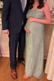 I was looking for a formal dress that I could wear to a wedding at 28 weeks pregnant but could also wear again afterwards. It is a beautiful green color and nice material. I typically do not go for strapless styles since I have had issues in the past with the top sliding down but this dress stayed in place the entire day and was very comfortable. I received several compliments throughout the day too! - Cayla C.