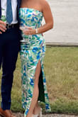 Loved this dress! The corset top was flattering and supportive, the material of the dress was so smooth/soft and silky. Slit was high but was fine with me. - Amy M.