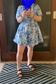 Super cute pattern! I was excited for this dress to arrive. However, it was pretty short. The tie waist cinched a little odd, especially as the day went on. It was light and airy, which was perfect for a summer day! - Sabrina H.