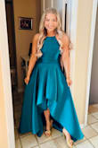 I LOVED this dress! It's a showstopper for sure! The fact that it looks amazing on every body type tells you that it's the perfect dress. I wore it to a formal wedding in January, so I bought the green. If it was in spring or summer, I would have definitely bought the pink!! It's a tad tight on the waist and I'm a true 4, so I read the reviews and went with a medium. It fit perfectly. Brought it to the dry cleaners to have it cleaned and pressed. It was perfect. Buy it! - Alex K.