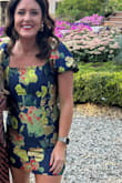 The colors on this dress were amazing. So bright, and the fabric looked so classy. I got a ton of compliments on it. I am small chested 34 A1/2, and I had to have the bust area taken in, but it was very snug around the waist and thighs for me. I am typically a small or 4/6 in my tops and a medium 6/8 in bottoms. This dress has no stretch either and was a bit short, but overall a show stopper! - Melissa H.