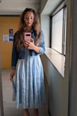 fits true to size, was able to wear a regular bra, I sweat a lot and didn't have a problem with sweat stains, such a pretty dress to attend my little brother's high school graduation. I will be wearing again, recommending, and buying more! - Gianna D.