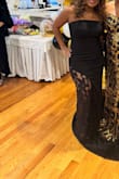 Stunning. The lace high leg is everything. There is a regular split in the back for movement. The M chest fit my 36C perfectly. The length is great- I'm 5'3 and wore 4 inch heels it was perfect. No alterations needed! - Tanyia D.