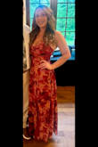 Beautiful dress got several compliments! I loved the dress and it was comfortable. Unfortunately as soon as I got to the wedding I realized a hole forming under the left armpit area. By the end of the night it was a complete hole. I did have to size up on the dress and get a large due to the bust area being a little small. I typically wear a medium. - Hali M.