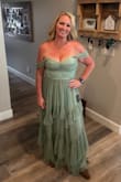 This dress is absolutely gorgeous!!! If you have a chest and worry about displaying the "girls" and don't have time for alterations this dress will not work. If I wasn't mother of the groom in Utah and 3 inches taller this dress would be perfect. If I had found this dress a week earlier and had time for alterations, again perfect dress. Material beautiful, true sage color. - Leslie M.
