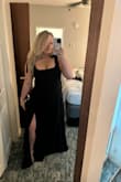 Absolutely stunning. I am a VERY busty gal and this dress doesn't give at all so an XL was the only size option for me. The shoulder straps hit me perfectly but they're not adjustable - the bows are stitched on top of the straps themselves. That didn't end up being a problem, though. Got so many compliments. Perfect dress for any black tie wedding during any season. - Grace W.