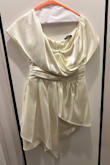 I have a natural, P-shaped figure and ordered a Large, hoping it would fit. Unfortunately, the dress wouldn't zip up at the top, so it didn't work for me. The zipper itself is also quite stiff and tricky to maneuver, you'll likely need someone to help you zip it up. I got this for a "white night" event on an upcoming cruise, but since it didn't fit, I had to order something else. The dress is beautiful and feels very elegant, but it has no stretch, so keep that in mind when choosing your size. If you're between sizes or have a fuller bust, you might want to size up or check the size chart carefully. Hope this helps! Pictured is with indoor light looks more ivory and natural light looks more white. - Ruth W.