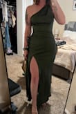 This dress is absolutely stunning. I bought it for a wedding. I'm in, and the color is gorgeous. Complements my skin tone perfectly, and it's a combination of sexy and elegant. I bought a small because I was planning on losing a little bit of weight before the wedding however, I had an issue with it being too tight on my butt and hips. I'm returning and waiting for the medium to restock, and I will purchase. - Brittney A.