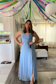 I've got an odd body in that my bust is a small, my waist is a medium, and my hips are an L/XL. Needless to say, I have a GREAT time dress shopping lol, but this dress is like my go-to now. I have a bit of a tummy, and it hides it perfectly. My bust is small, which doesn't matter because I can wear a bra with the dress, and it doesn't show. With my 3" heels, it's a perfect length! The color is a Cinderella blue, which is great cause it makes me look tan and brings out my eyes. I cannot recommend this dress enough, I'm gonna get it in another color just for any future events because I love it so much! - Allegra C.