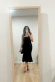 Wore this dress for my daughter's middle school graduation. Received so many compliments! Fabric has stretch and the dress is lined so it helps you feel nice and snatched. Fit is amazing. - Maria M.
