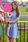 This dress is feminine and pretty. It fits true to size. I had to use some fashion tape because it's low cut, but that's easy enough. I like that the sleeves are a bit longer than standard short sleeves. - Jaimie G.