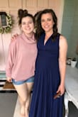 I am 30 weeks pregnant and have been looking for a dress for a fancy work party. I am too cheap to spend a lot on something I'll only wear once and when I came across this dress I knew it was perfect, pre and post pregnancy. After reading reviews, I decided to go with my regular size (small, 125 lbs not pregnant) and hoped it was stretchy enough for my belly. It fit great! A medium probably would have been longer but I wanted to be able to wear it when I'm not pregnant too. It's a beautiful dress. The material is soft and comfortable and the navy blue color was so pretty. This dress has a lot of material and is very forgiving. I absolutely love it! - Kerri T.