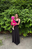 I ordered both the XS and S, and while they both fit, the S just had a little more breathing room. I was able to wear a regular bra with it, huge plus! But I did need to wear shapewear as you were able to see my belly just a little bit. I was glad I got black so it was a little less noticeable! - Danielle C.