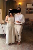 Wore this for the welcome event for our wedding weekend and got lots of compliments. The fabric is thin, which was nice for a hot outdoor location. Top is a little snug, but I'm small busted so it works for me. Definitely had to have the bottom hemmed, but that's normal for me given my height. Otherwise, this was perfect. - Renana F.
