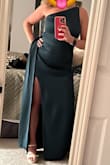 Received so many compliments on this dress.  It was definitely snug in my middle (I have wide ribs and a short torso) but the ruching works!   The side slide was epic without being slutty. And shocking it didn't show sweat, and the white wine spilled on it dried pretty fast ;) - Jess I.