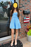 Beautiful dress, fabric is soft and light blue color is really great. Natural waist is a little tight in comparison to rest of the dress. This is a tie-back dress but well-made and stays in place and allows you to adjust the straps as needed. Really pretty overall. (You'll need to iron or steam the dress. I ironed on low setting, inside out, with towel between dress and iron). - Louise T.